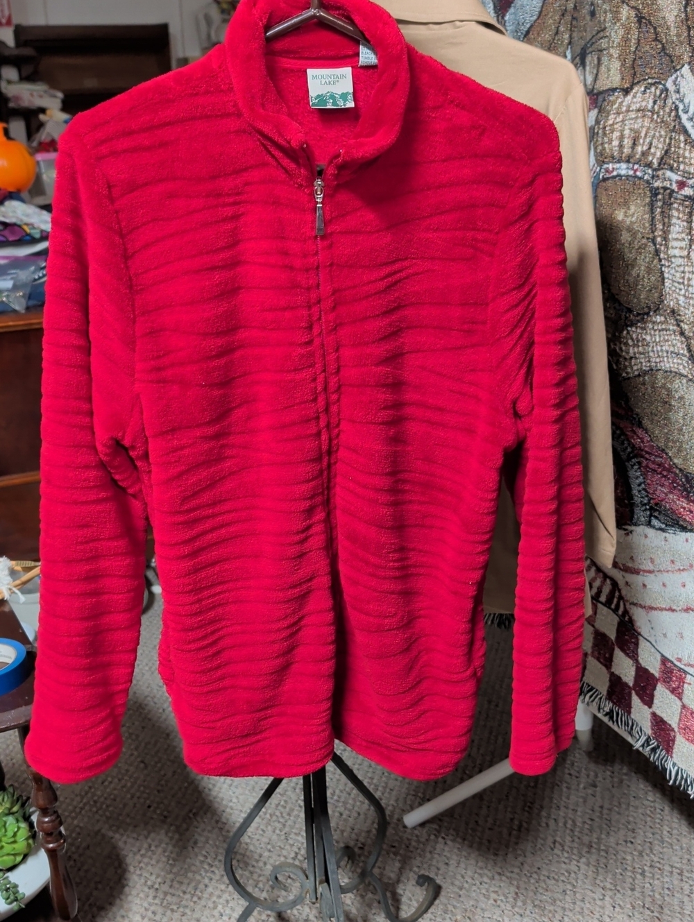 Mountain Lake Women's Bright Red Plush Zip-Up Teddy Jacket